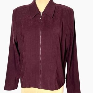 I.N. Studio Jacket Faux Suede Women 14 Full Zip Long Sleeve Burgundy 90s Classic